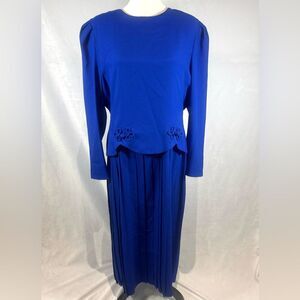Vintage Talbots royal blue long sleeve pleated maxi dress size 16